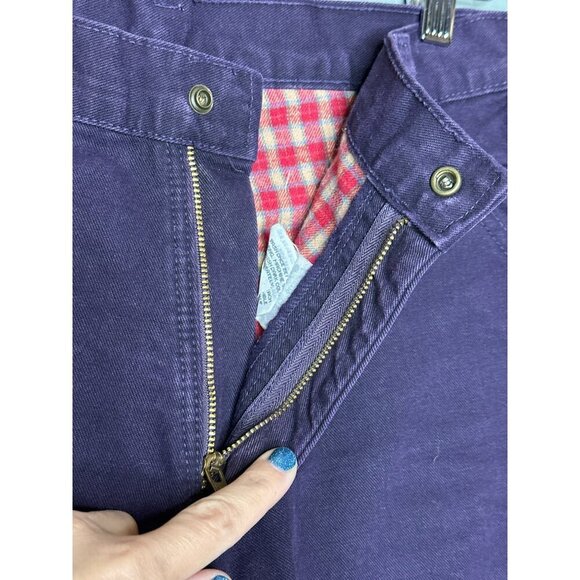 VTG LL Bean Women's 14 Flannel-Lined Purple Cropped Cargo Jeans - Picture 6 of 10